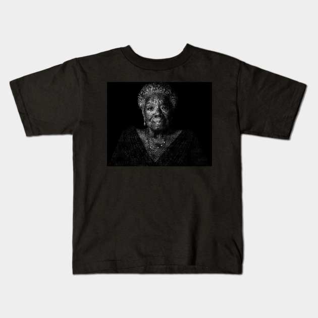 Maya Angelou Portrait with all her book titles - 05 Kids T-Shirt by SPJE Illustration Photography